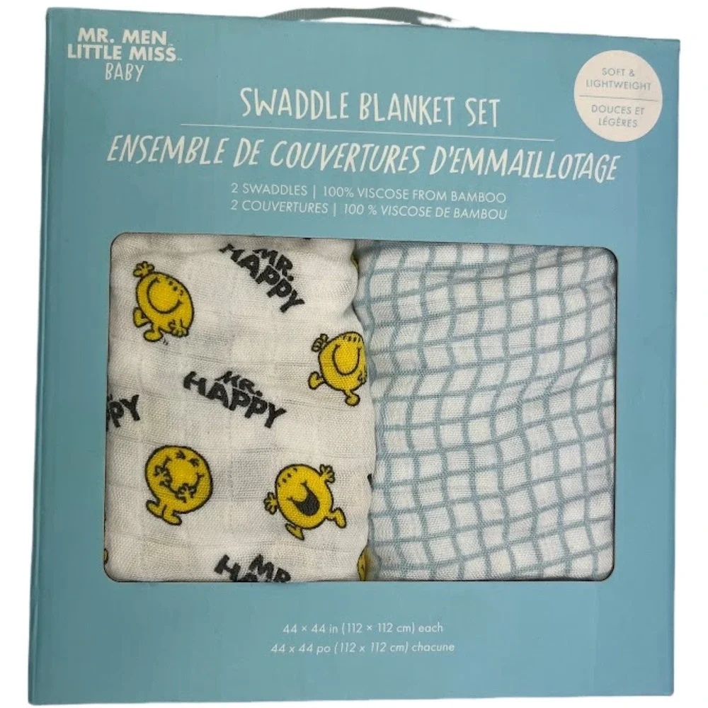 JuJuBe Mr Happy Baby Boy Blanket Lot Bamboo Swaddle Plush‎ Satin Trim NWT
